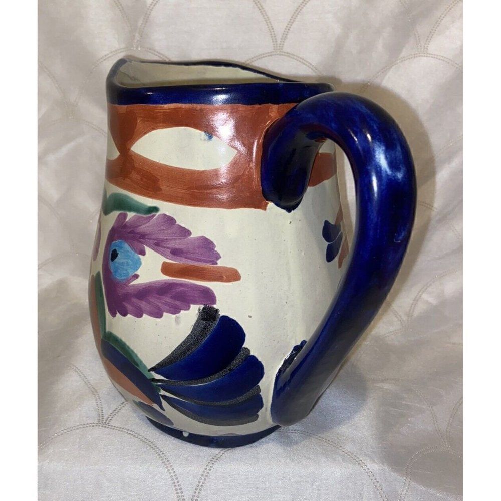 Tonala Vasquez Mexico Abstract Pattern Large Pitcher Jug Talavera - Picture 3 of 10
